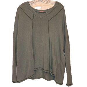 Ces Femme Olive Off-the-Shoulder/V neck Sweater